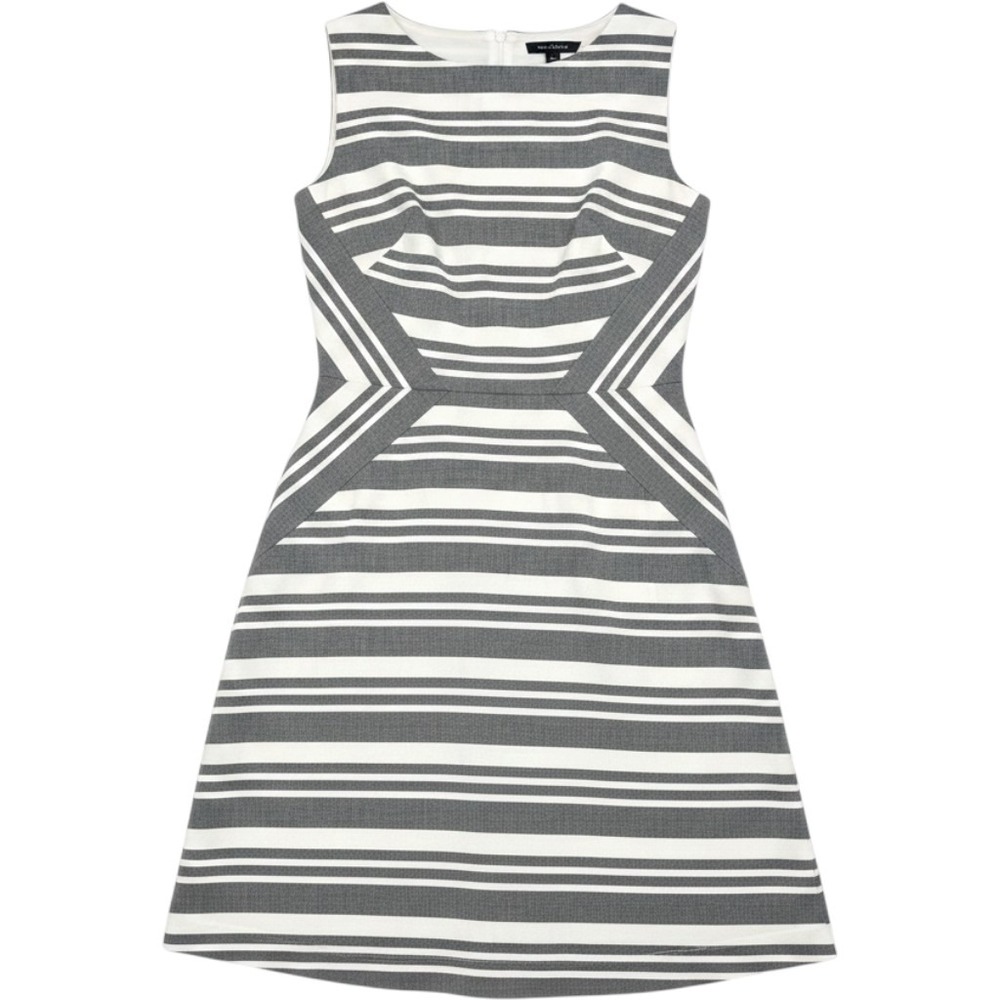 Calvin Klein Fit & Flare Dress Womens Gray White Stripe Sleeveless Career Work